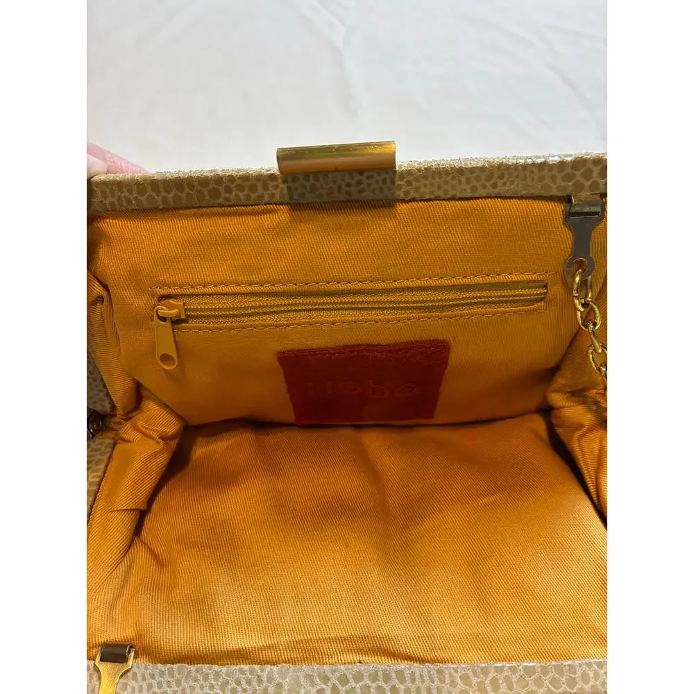 Y2K HOBO The Original Leather Frame Clutch Taupe Snakeskin Embossed Evening Bag